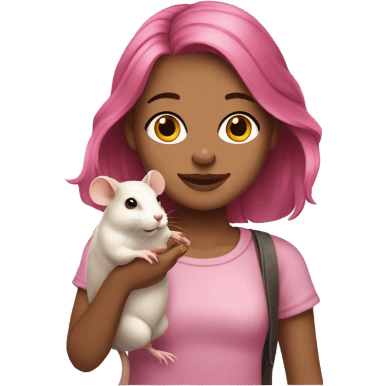 Animal lover girl, rat plus hamster tan skin pink hair emoji