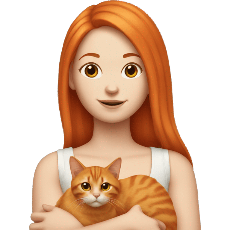 White girl with red hair holding two orange cats emoji