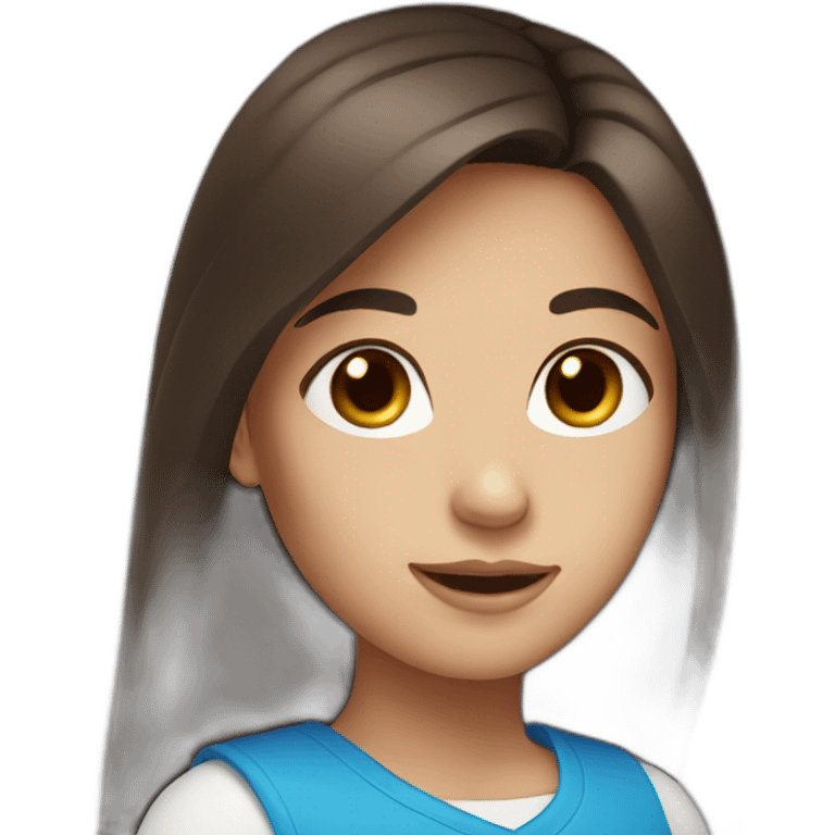 Dark brown long hair girl with blue eyes round face emoji