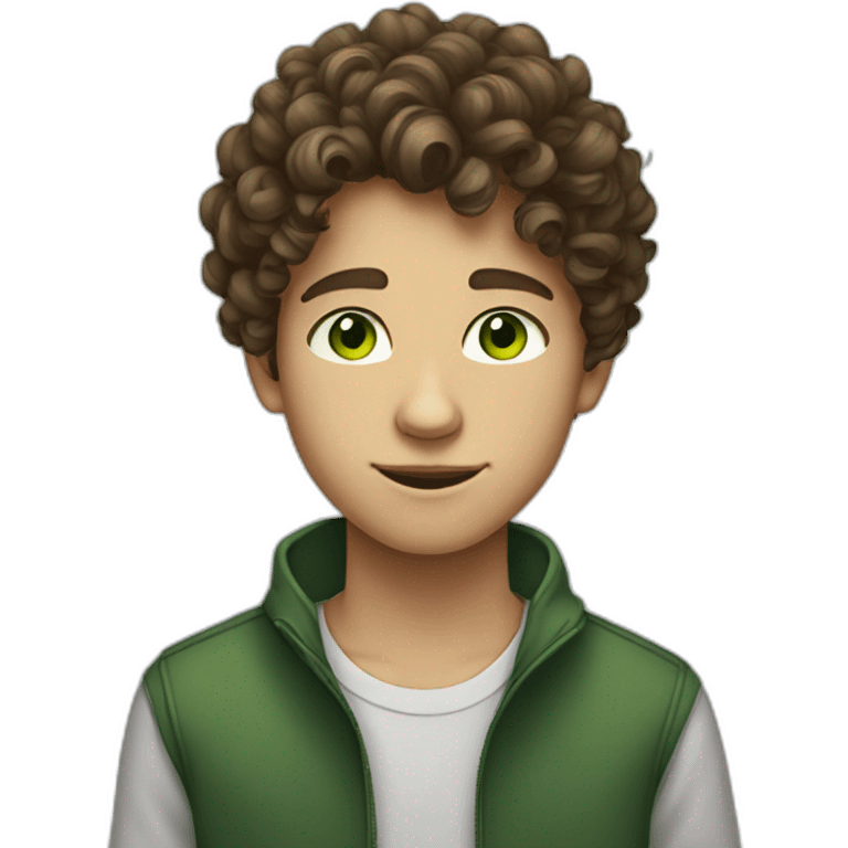 a boy teenager with curly brown hair and green eyes emoji