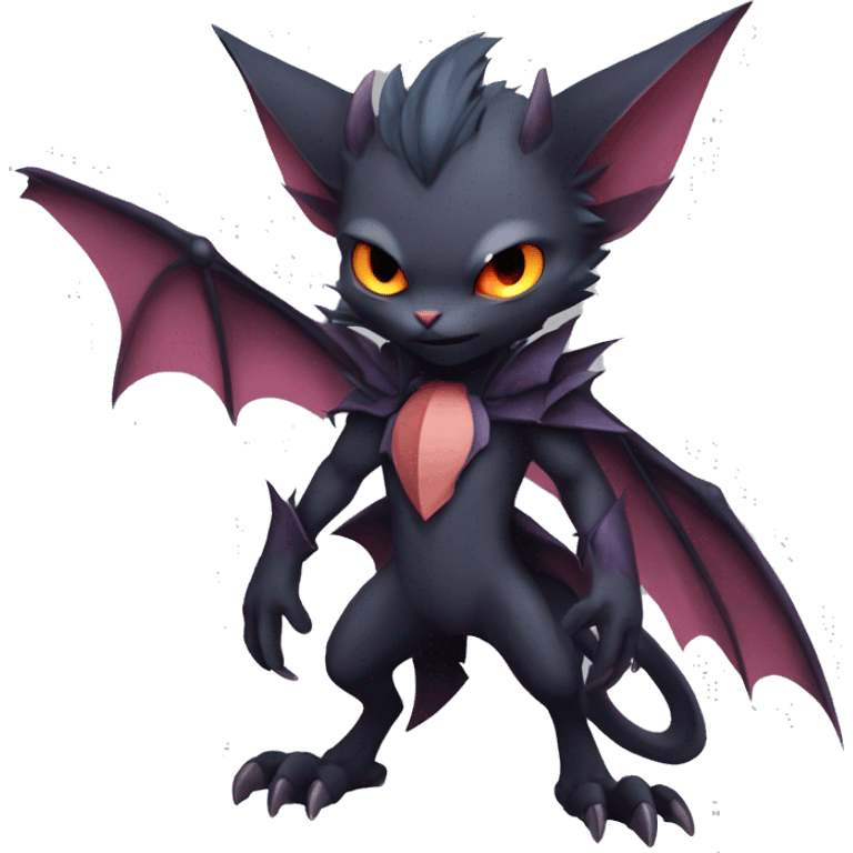  Kawaii Edgy Cool Vampiric Beautiful Noivern-Nargacuga-Litten with big Bat Ears full body emoji