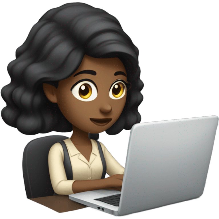 Black hair work girl on laptop emoji