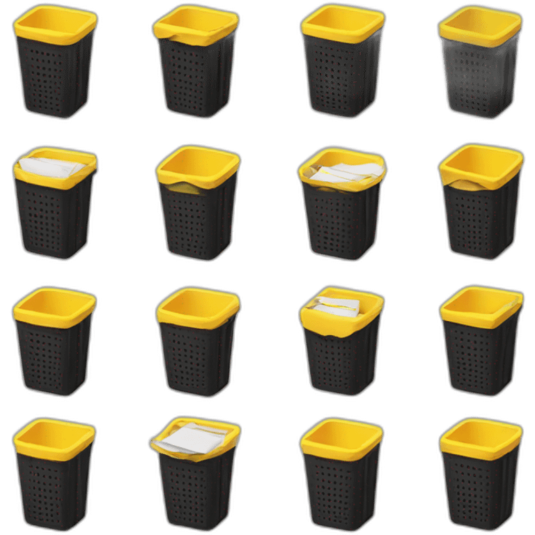 black mesh metal dustbin filled with yellow papers emoji