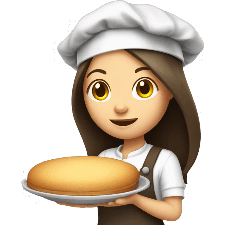 Brunette long straight hair girl holding plate in a cook hat emoji