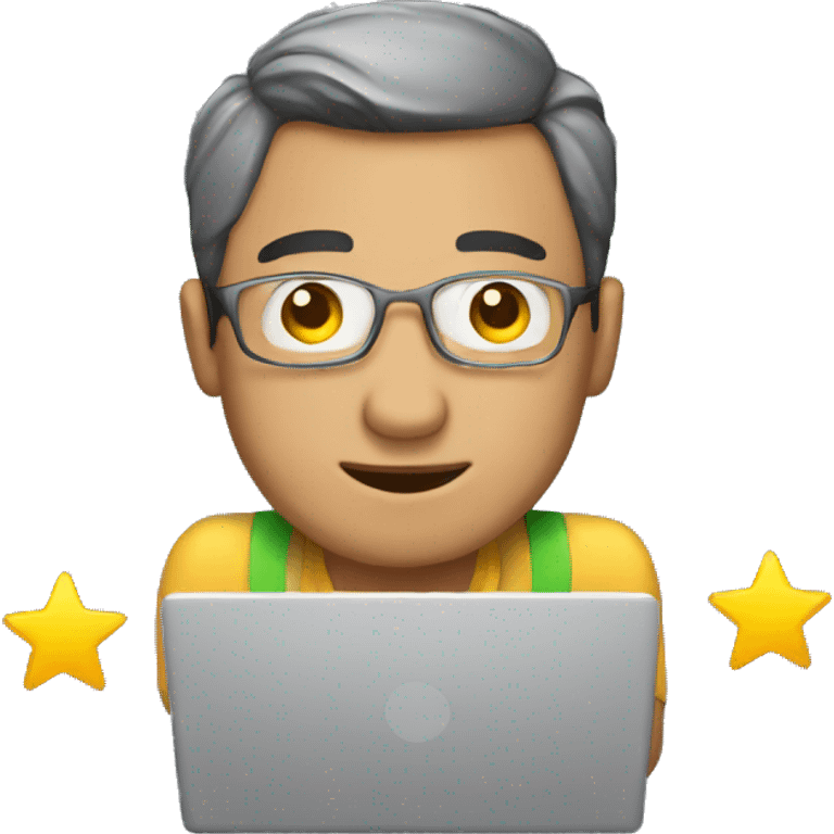 man with laptop rate with 5 stars emoji