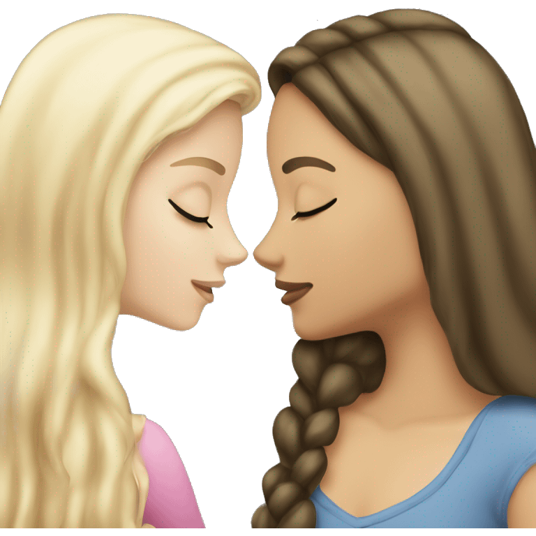 a white blonde girl kissing her brunette girlfriend emoji