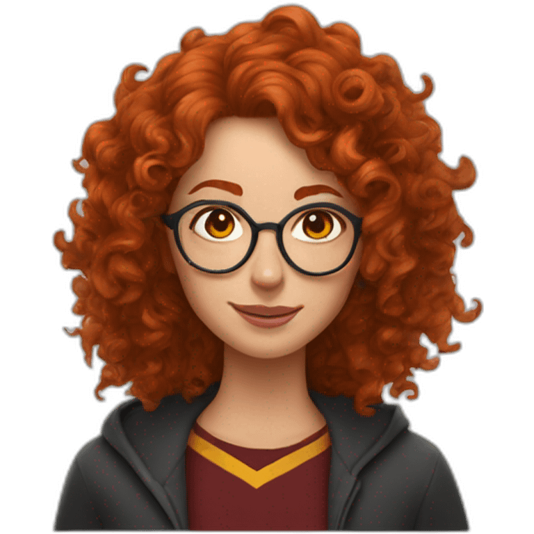 curly redhead woman wearing harry potter glasses and lightning bolt scar on the side of her forehead emoji