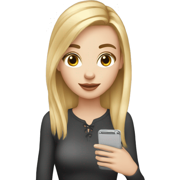 young white girl blogger with iPhone emoji