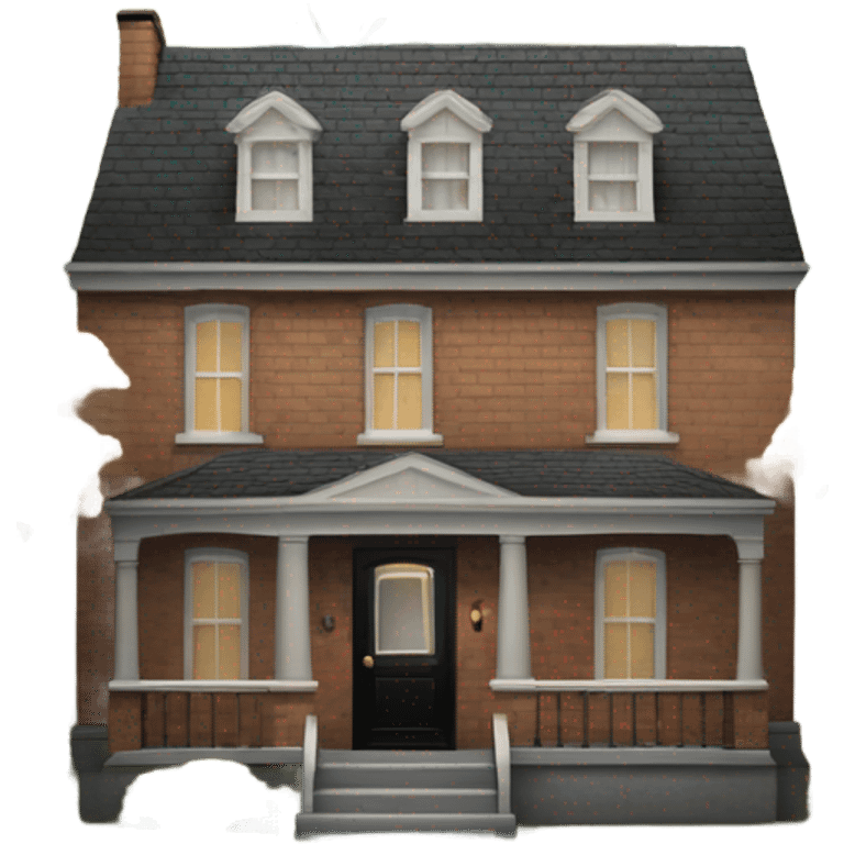 front of a 2 floor brick house in a westmount style with a black d emoji