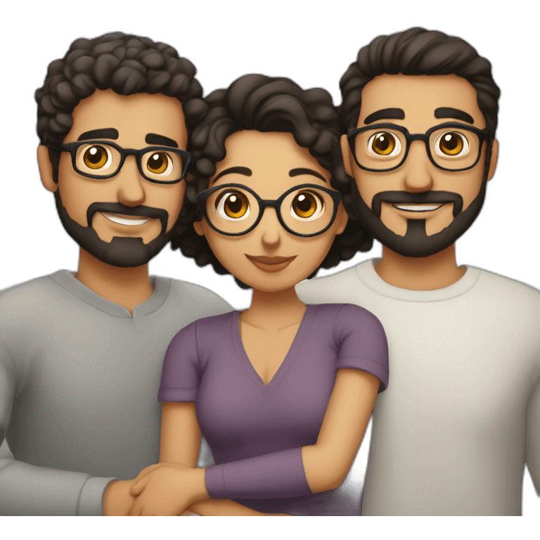 A beautiful Middle Eastern girl with short black curly hair, wearing round glasses, hugging a Middle Eastern man with medium-length hair, a goatee, and light mustaches emoji