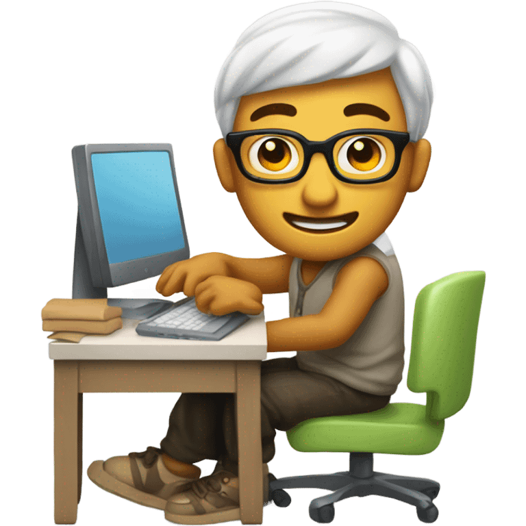 Nerdy dude with lotion at his computer  emoji