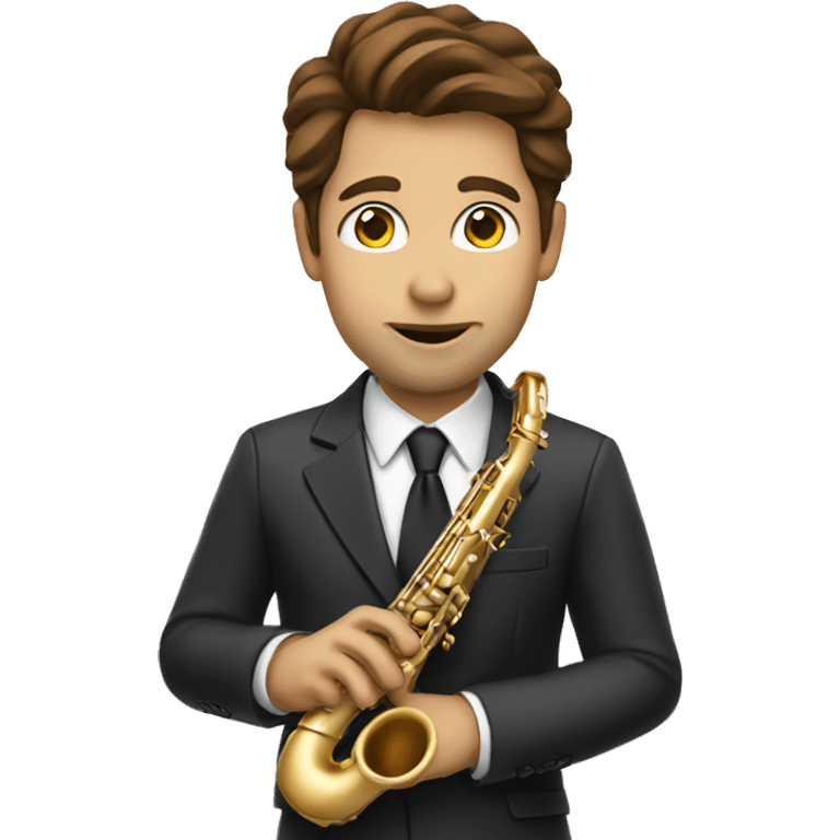 man with brown hair in a suit playing saxophone  emoji