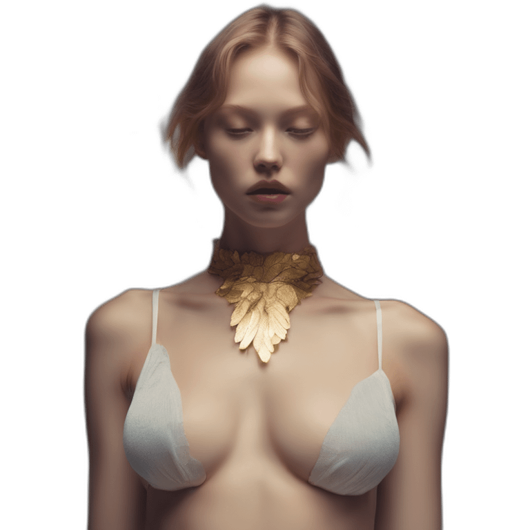 Angela Olszewska, david bellemere, Bare belly, Wings, Choker, Bathed in shadows, FOV 90 degrees, short lighting, L USM, Cold Colors, gilded technique, extremely hyper aesthetic, absurdres emoji