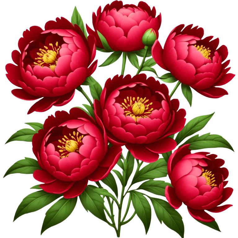 big bouquet Red Peony, luxuriant, stem, leaf emoji