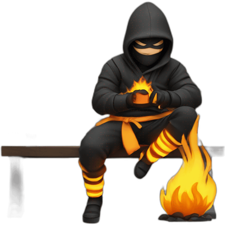 ninja sitting on bench on fire with emails emoji