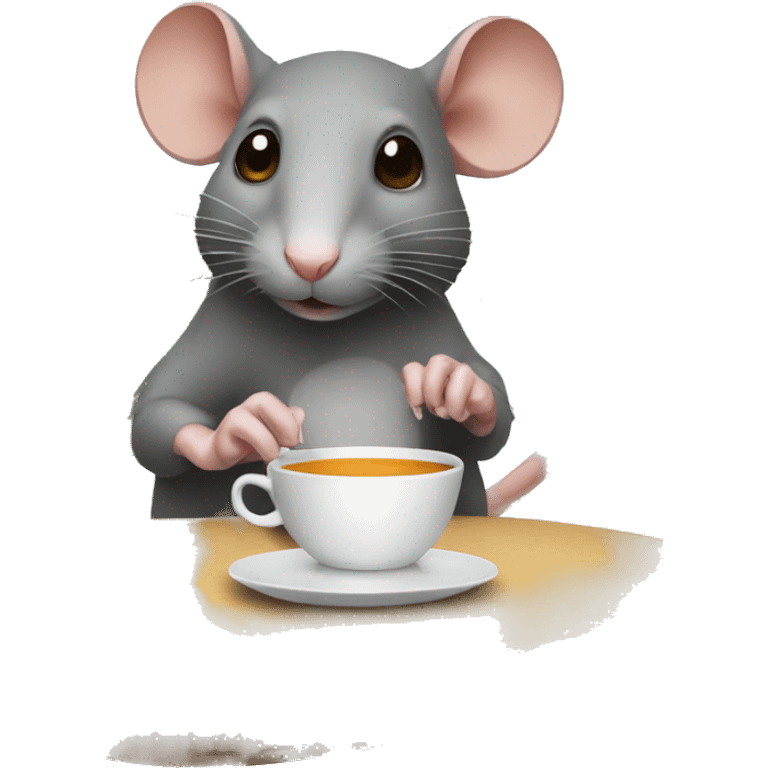 rat drinking tea looking at camera sitting in a chair emoji