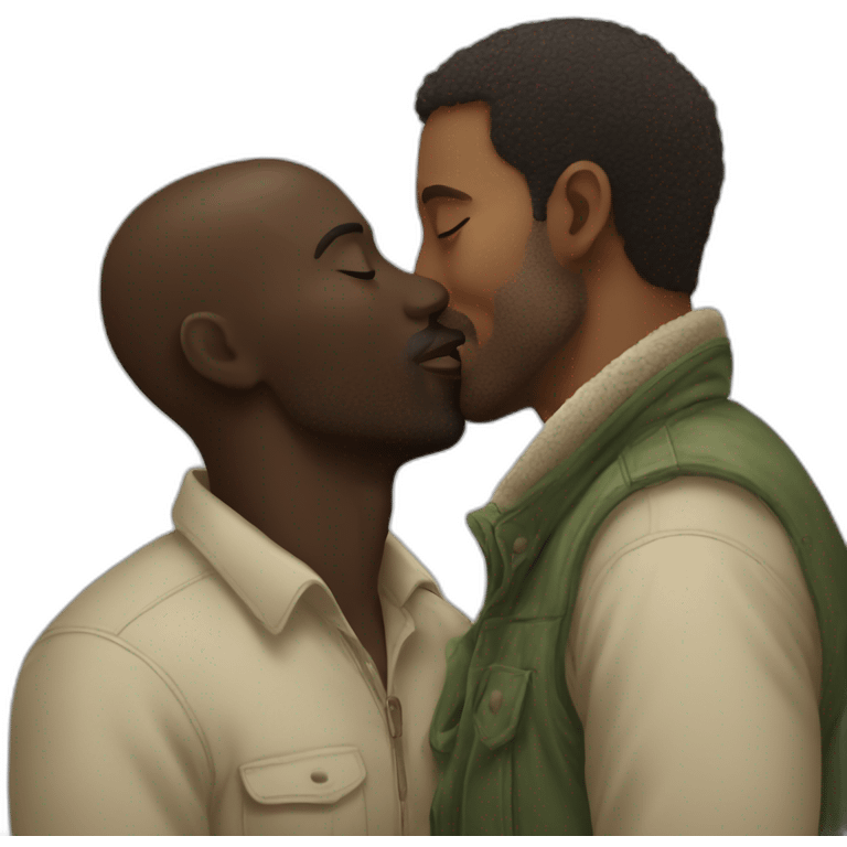 Hungarian man kissing African man emoji