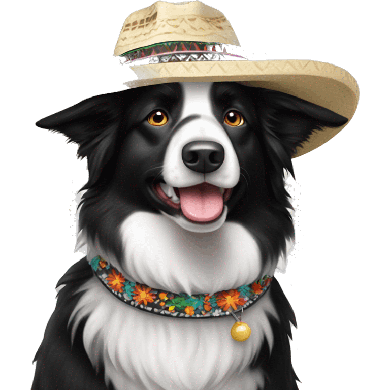 Black and white border collie with sombrero  emoji