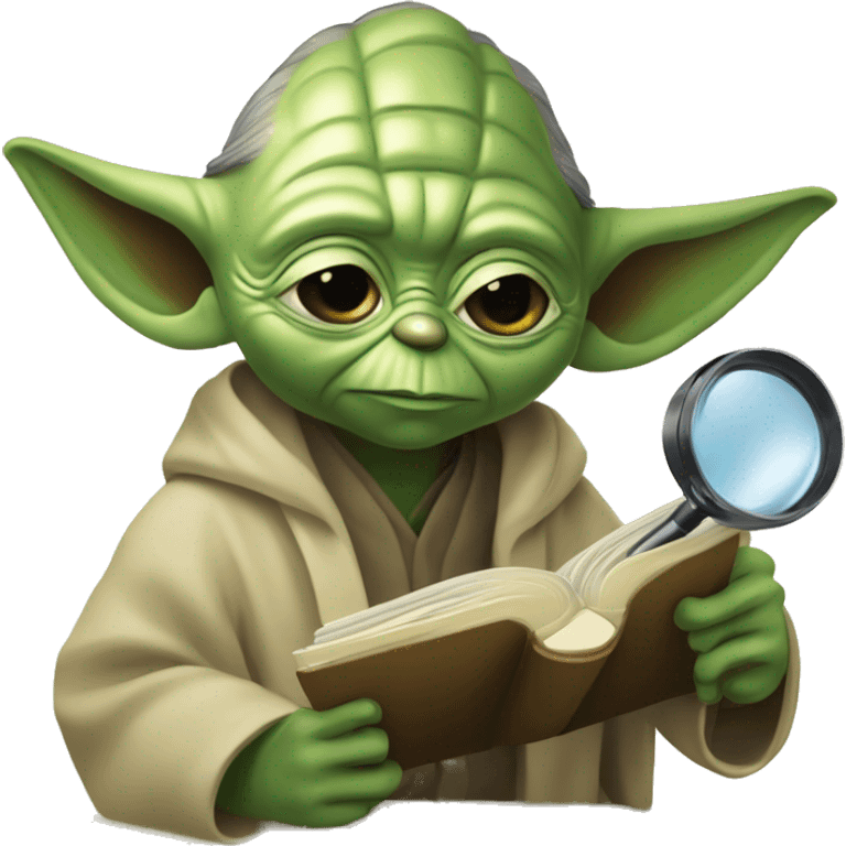 Master Yoda with a Detective magnifying glass and a book  emoji