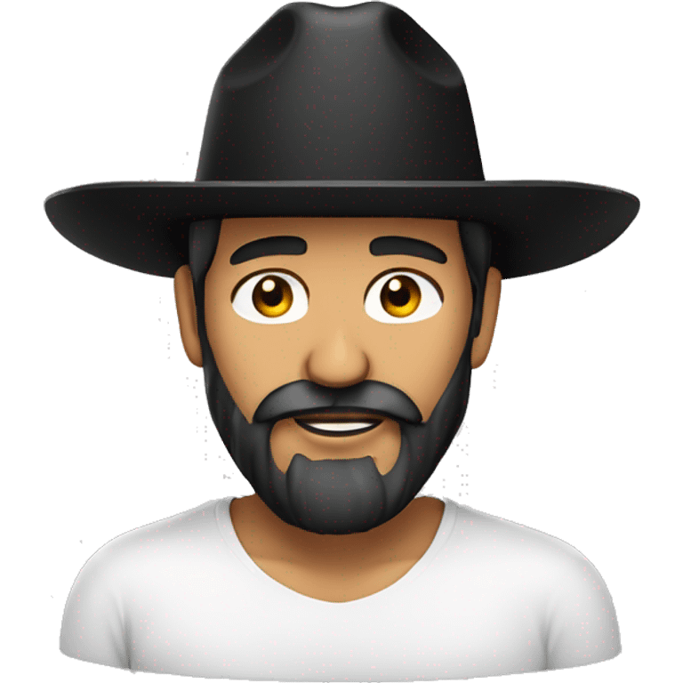 Mexican man with beard face with black hat white shirt emoji