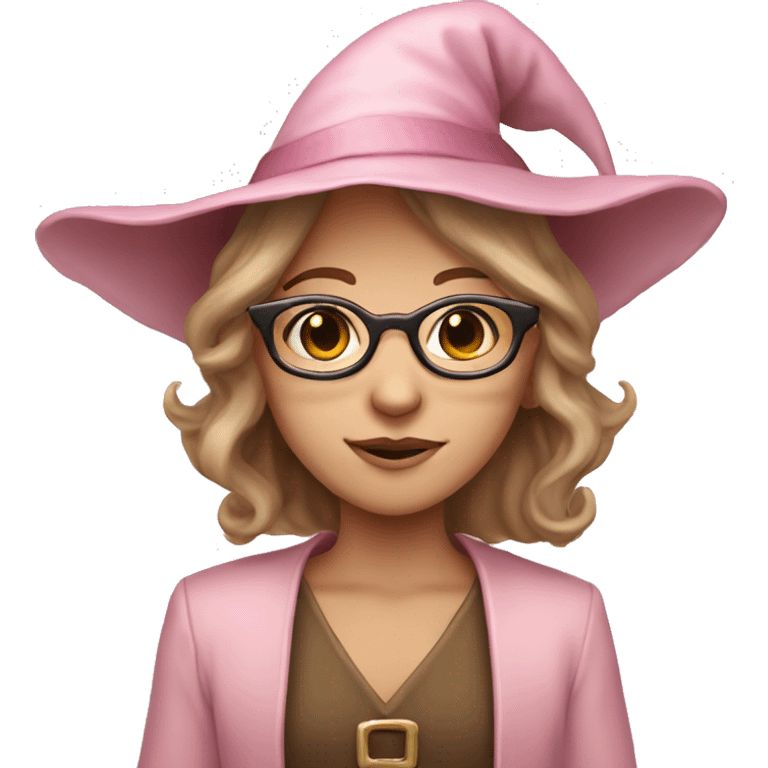 A light brown haired elf with glasses and pastel pink witch hat emoji