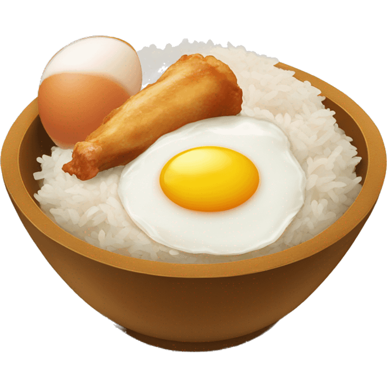 a bowl of rice with double sunny side up eggs and 2 chicken drumstick emoji