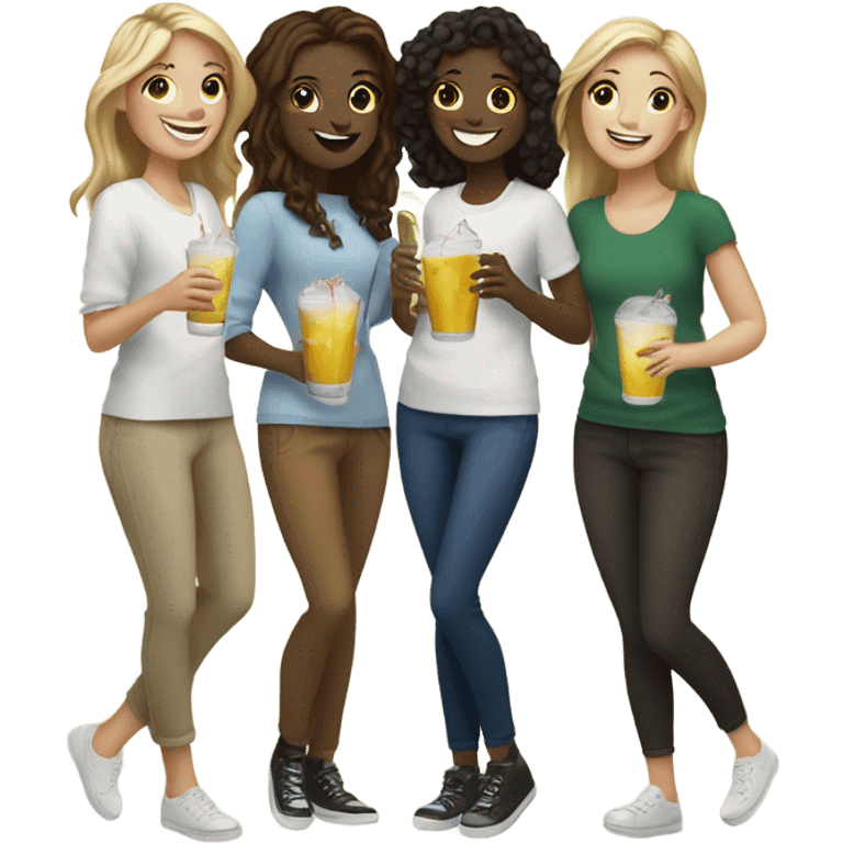 Group of 6 white  girls drinking  emoji