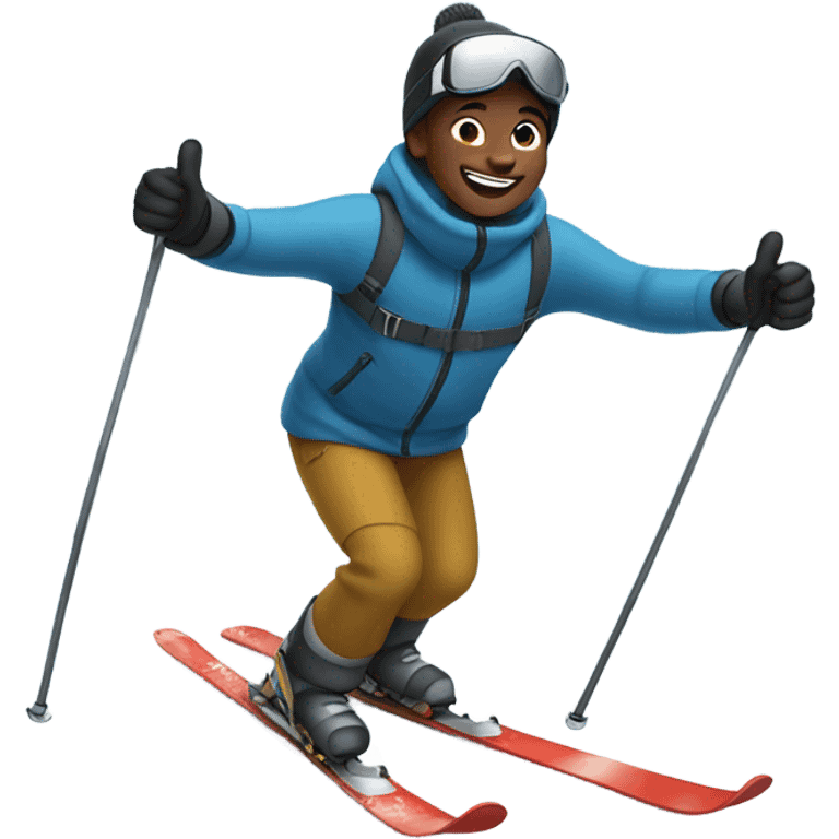 Black bald boy enjoying nature while skiing without hat emoji