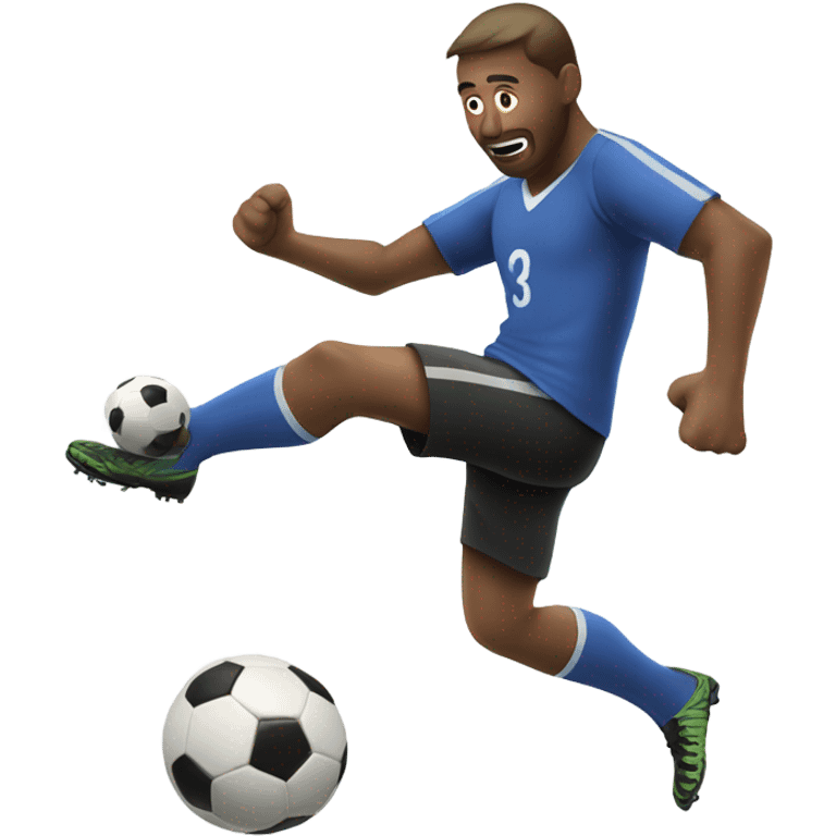 Man with 3 arms kicking a soccer ball emoji