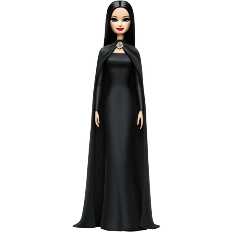 Dulcissima Barbie, Morticia Addams, cape,veil,funeralwear,showing off, show full body,accessories  emoji