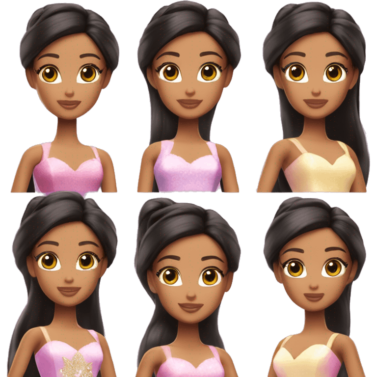 Attractive Barbie perfect face tan fairy princess dark hair half up half down style emoji