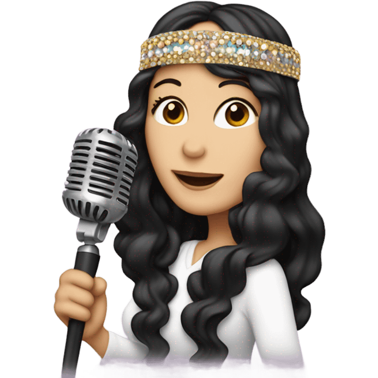 CHER in her 60’s headband singing with a microphone  emoji