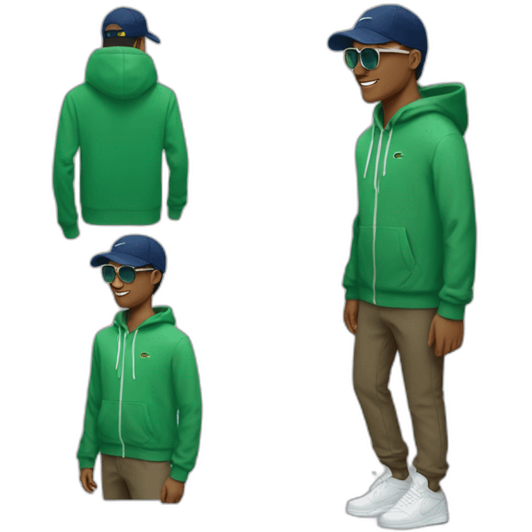 Guy using lacoste hoodie and Nike cap and oakley juliet emoji