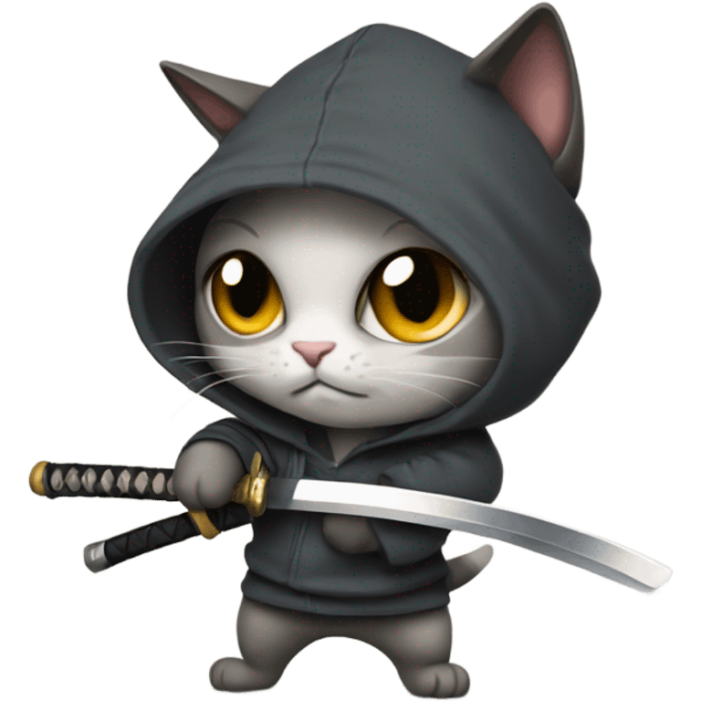 cat with a hoodie holding a katana emoji