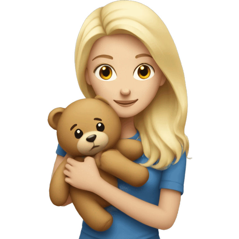 blonde woman hugs a cute teddy bear emoji