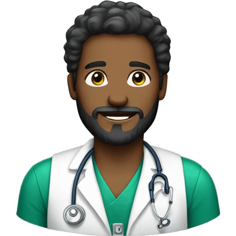 HOMEM NEGRO COM BARBA VETERINÁRIO JALECO VERDE emoji