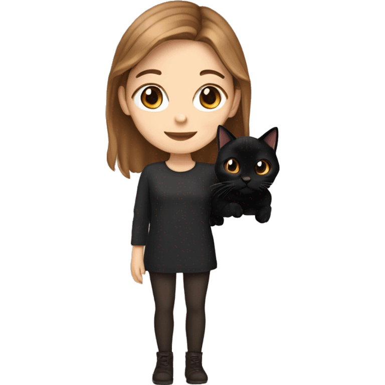 White girl with Brown hair and a black Cat  emoji