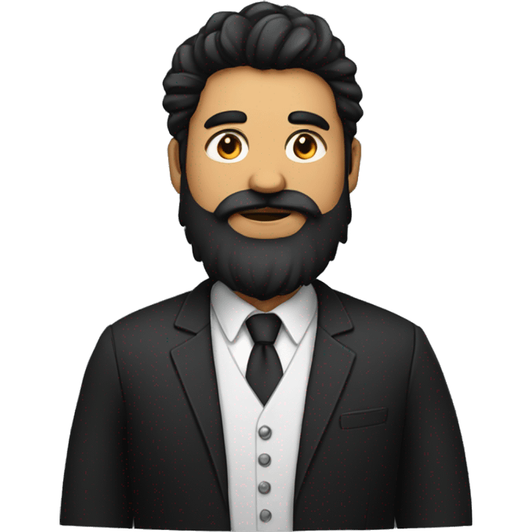 indian man with lots of black hair and heavy beard, fat , dressed in black blazer with black tshirt emoji