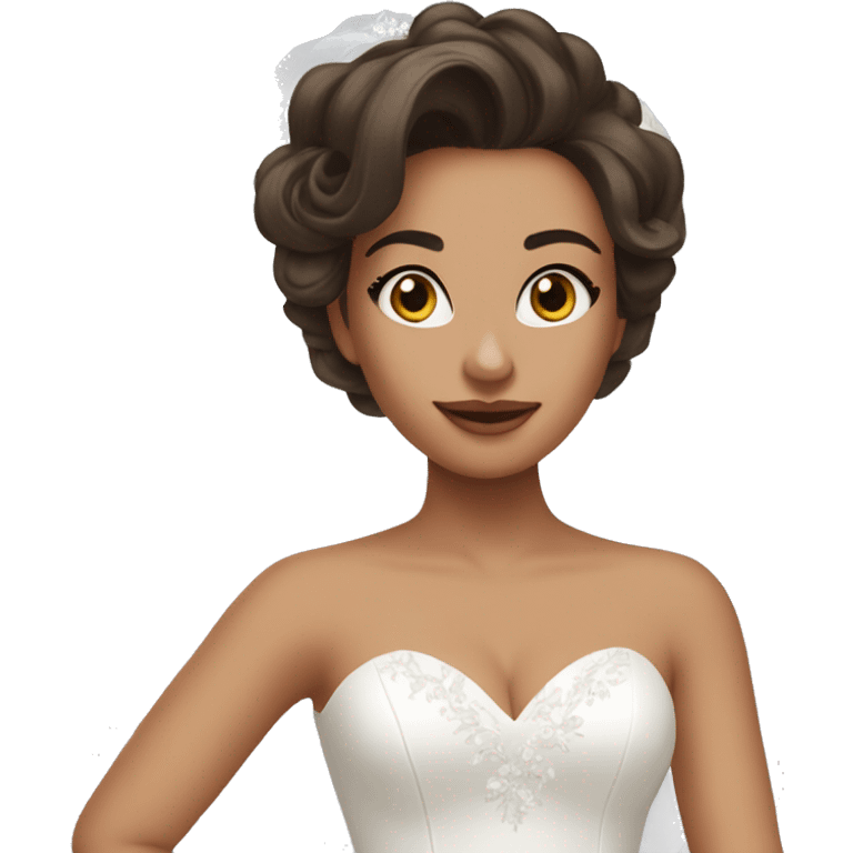 beautiful brunette girl with blowout hair in big beautiful wedding dress emoji