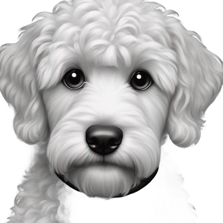 realistic dog portrait close-up black and white Labradoodle puppy emoji