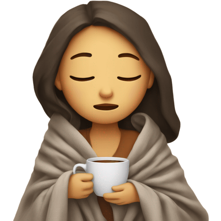 girl inside a blanket sipping coffee eyes closed emoji