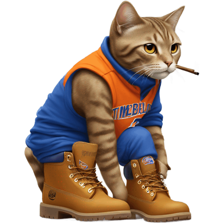 cat in timbs, New York knicks jersey and smoking  emoji