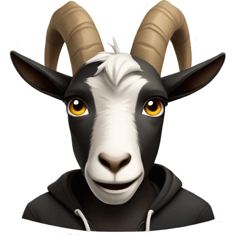 Mad Goat wearing a black hoodie emoji