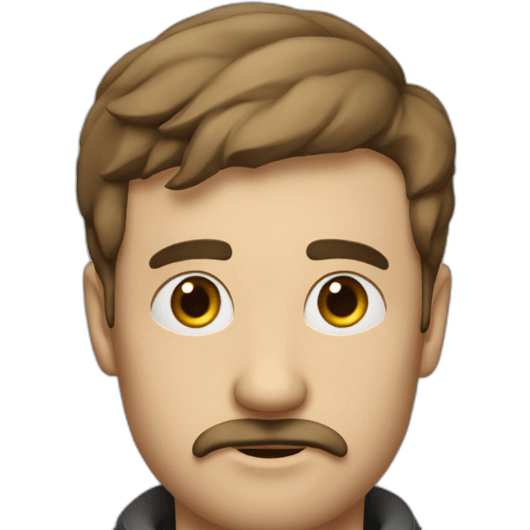 Guy mid 30s oval head, moustache, short beard, big no se, thic eyebrows emoji