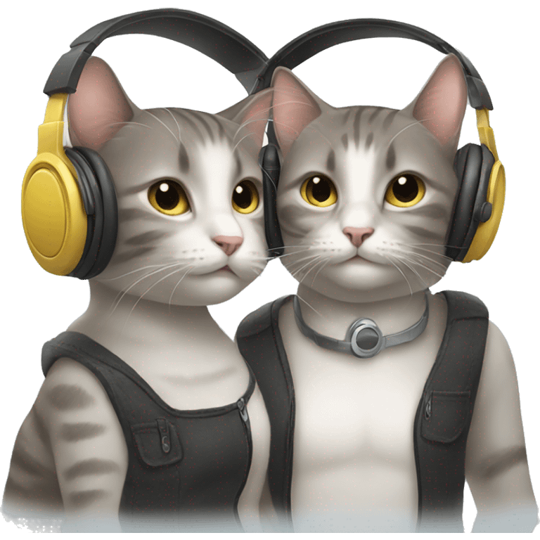 two cat faces wearing headphones emoji