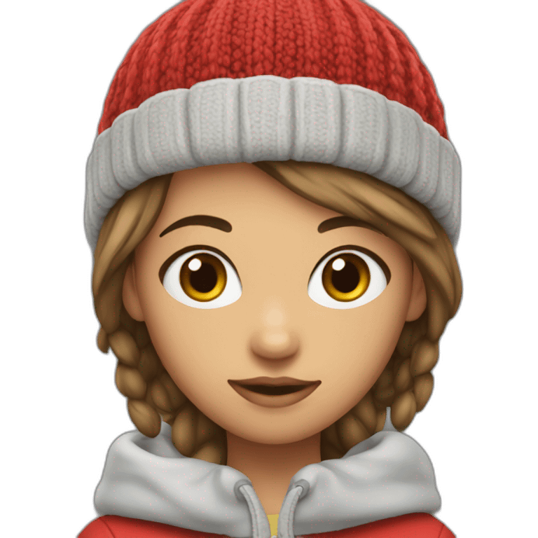 girl wearing red bobble beany emoji