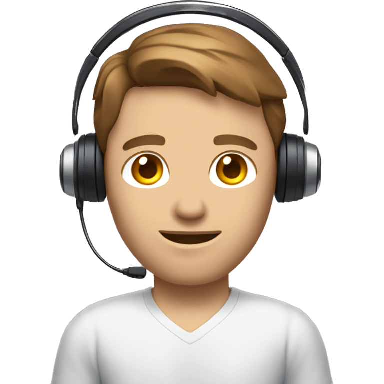 caucasian IT technology guy in jean shorts with headset and brown hair emoji