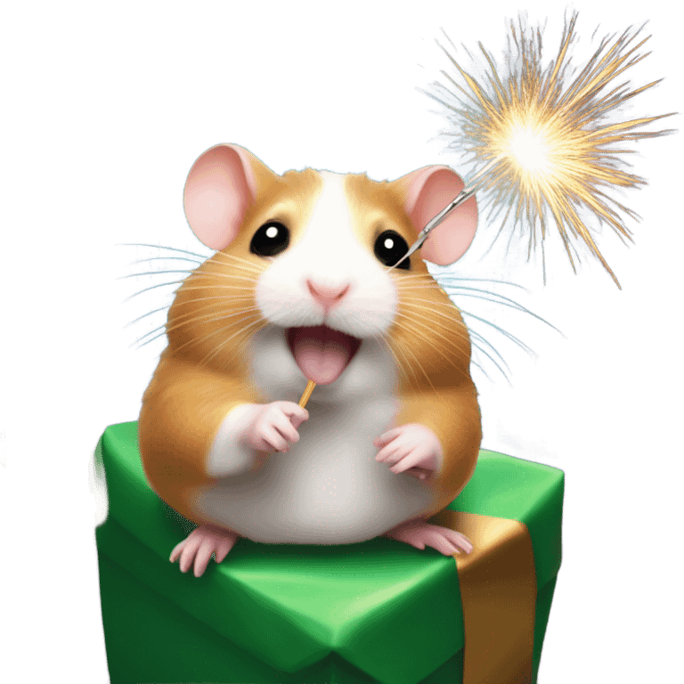 Christmas hamster with sparkler emoji