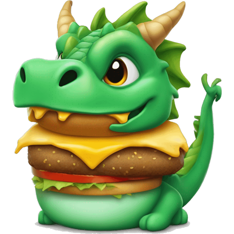 un dragon vert avec des ails verte qui tien un burger emoji