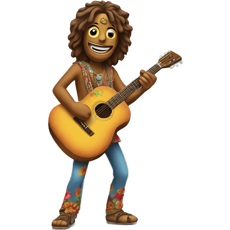 anthropomorphic hippie-guitar showing a sign of peace emoji